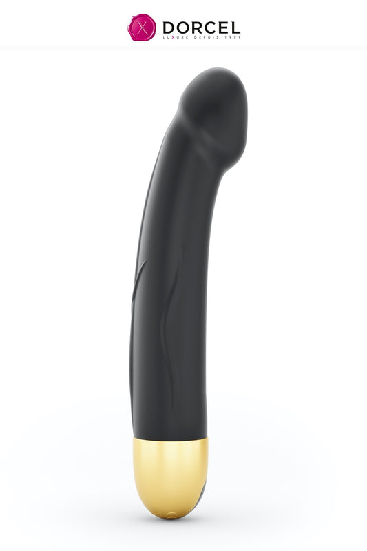 La Version 2.0 du vibromasseur semi réaliste Real Vibration taille M (couleur noir et or) est rechargeable par USB, r...