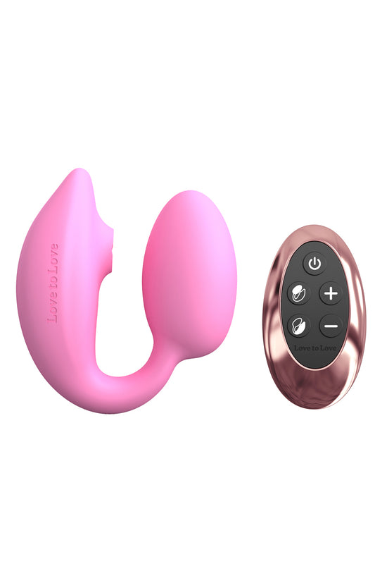 La marque Love To Love présente le sextoy féminin Wonderlover Pink Passion, un double Stimulateur télécommandé Premiu...