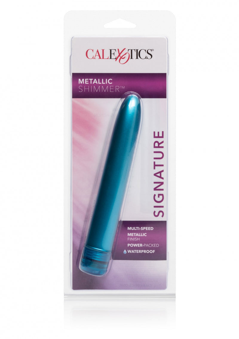 La marque Calexotics présente le vibro Metallic Shimmer bleu, un sextoy lisse à la forme bombée intemporelle et au de... - vue 3